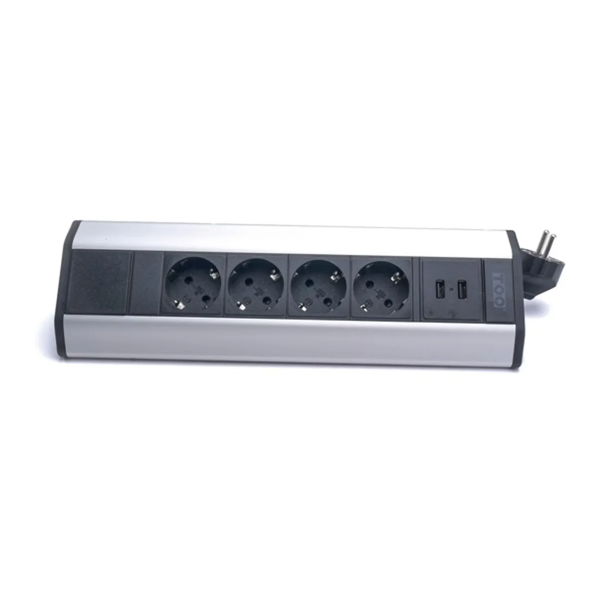 TOO VPS-317-4S IP20, 4x 2P+F, 2x USB-A, ezüst asztalra rögzíthető elosztó #1