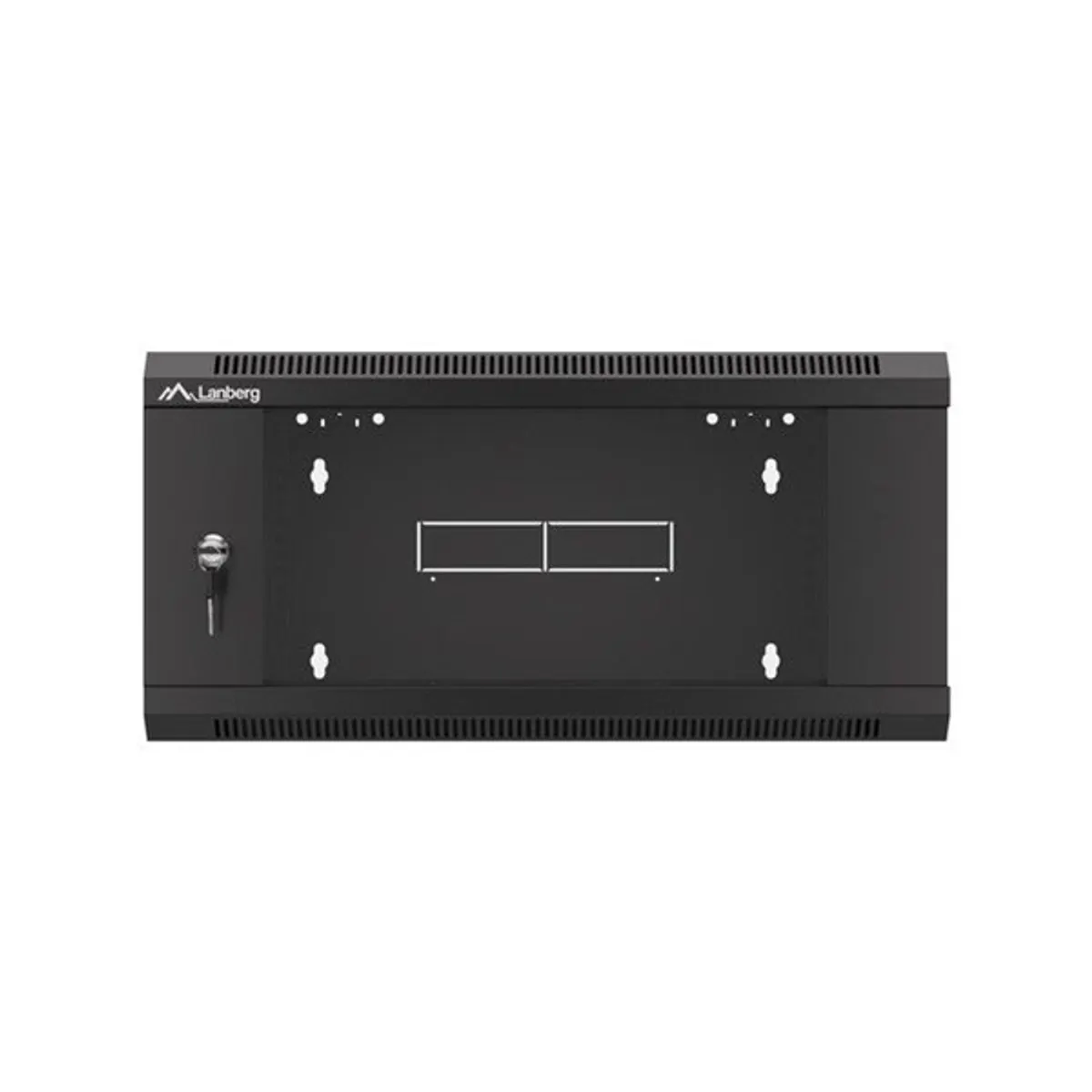Lanberg WFFA-5604-10B 19" 4U SZÉL:570mm MÉLY:600mm MAG:277mm lapraszerelt üvegajtós fekete fali rack szekrény #1