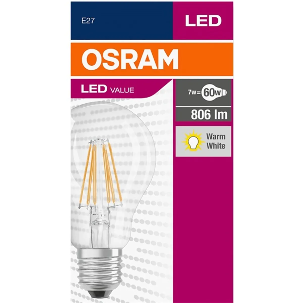 Osram Value átlátszó üveg búra/7W/827lm/2700K/E27 LED körte izzó #4