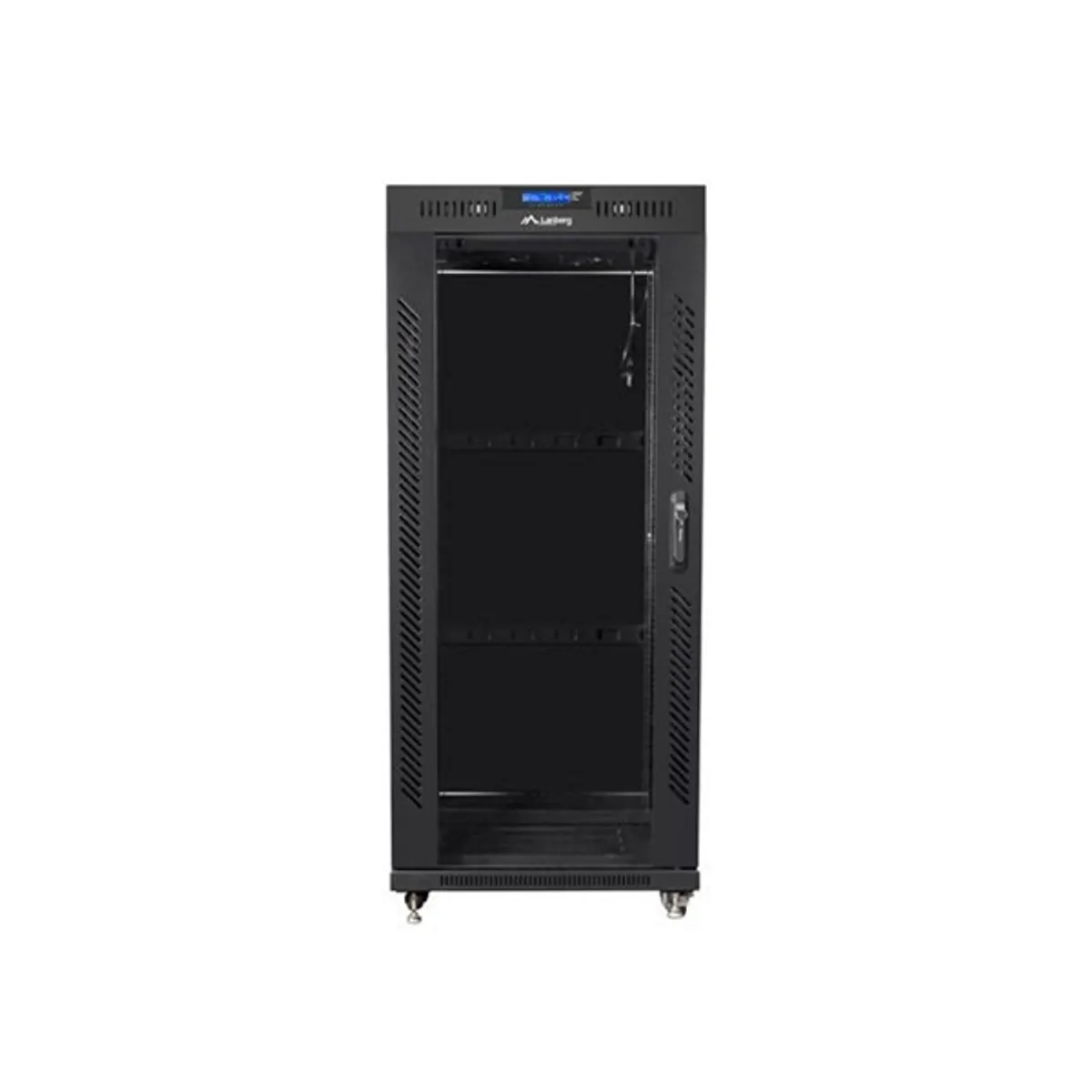 Lanberg FF01-6627-12BL 19" 27U SZÉL:600mm MÉLY:600mm MAG:1431mm lapraszerelt LCD üvegajtós fekete rack szekrény #1