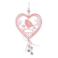 IRIS dekor fém akasztós ajtódísz szív+madár rózsaszín 30x11cm