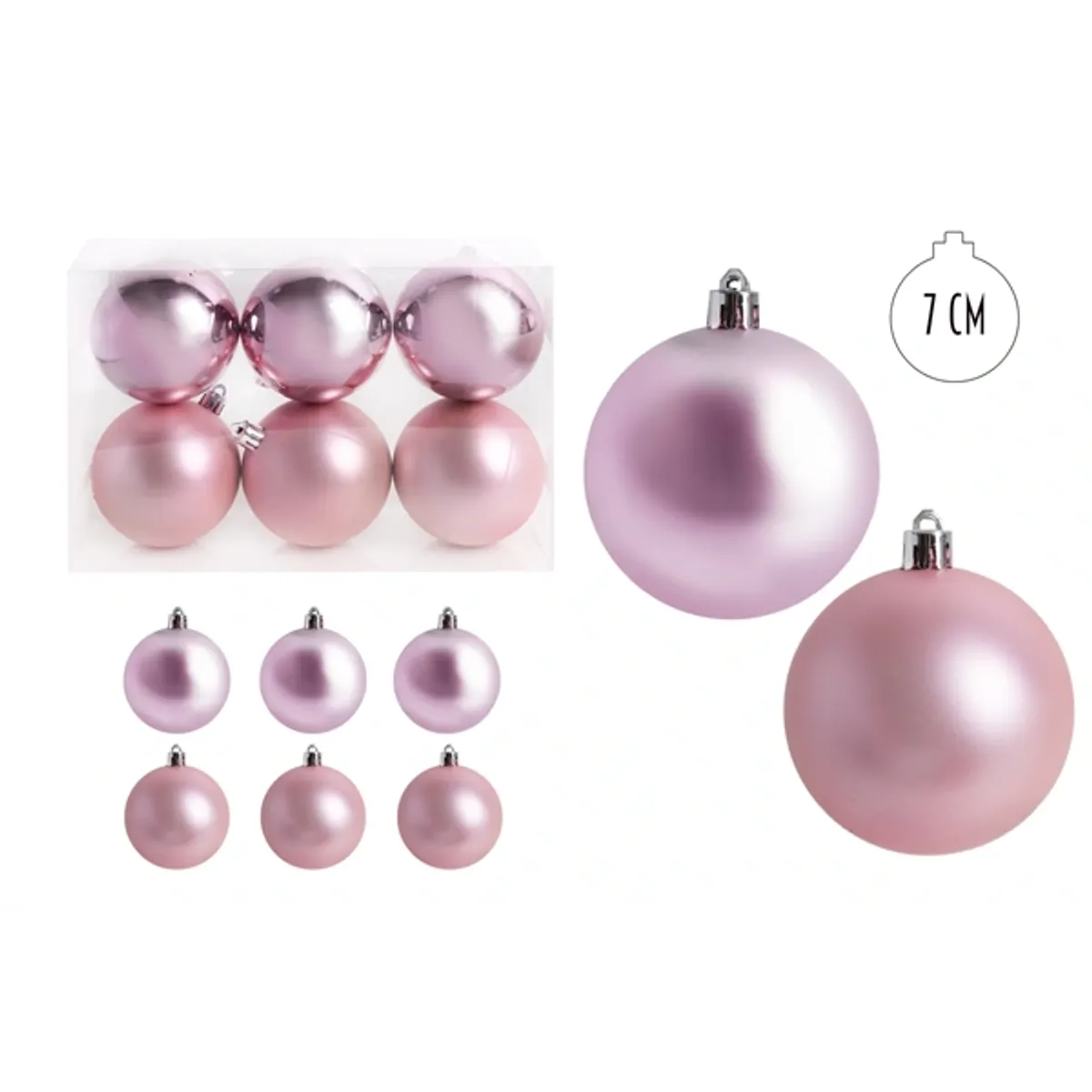 IRIS karácsonyi dísz  gömb, szettben, pvc dobozban, 6dbos, rózsaszín 7 cm #1