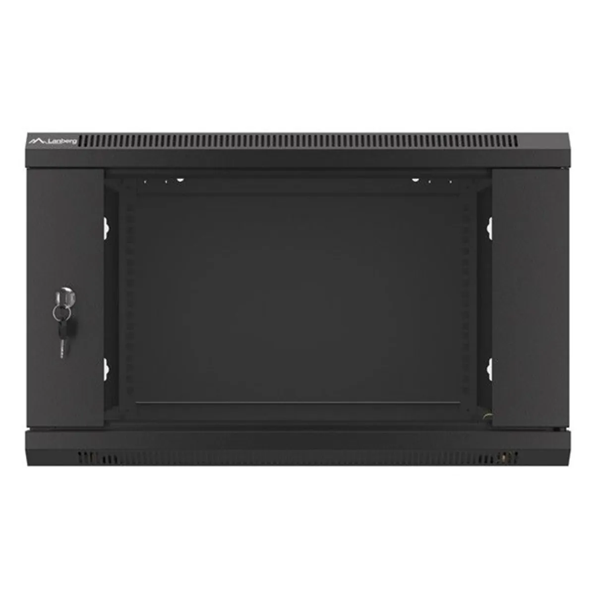 Lanberg WF01-6606-10B 19" 6U SZÉL:600mm MÉLY:600mm MAG:379mm lapraszerelt üvegajtós fekete fali rack szekrény #1