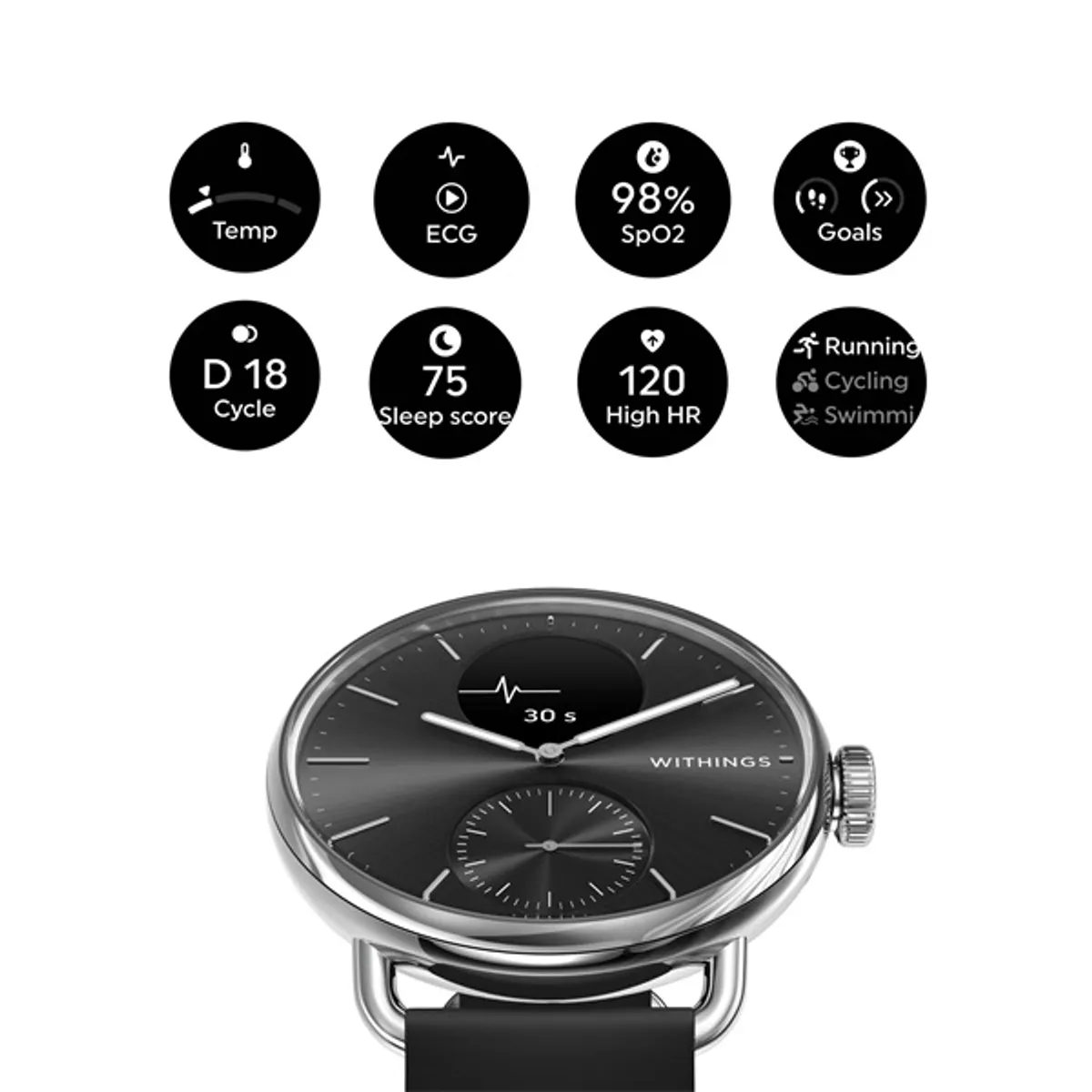 Withings HWA10-model 1 ScanWatch 2 38mm fekete okosóra #3