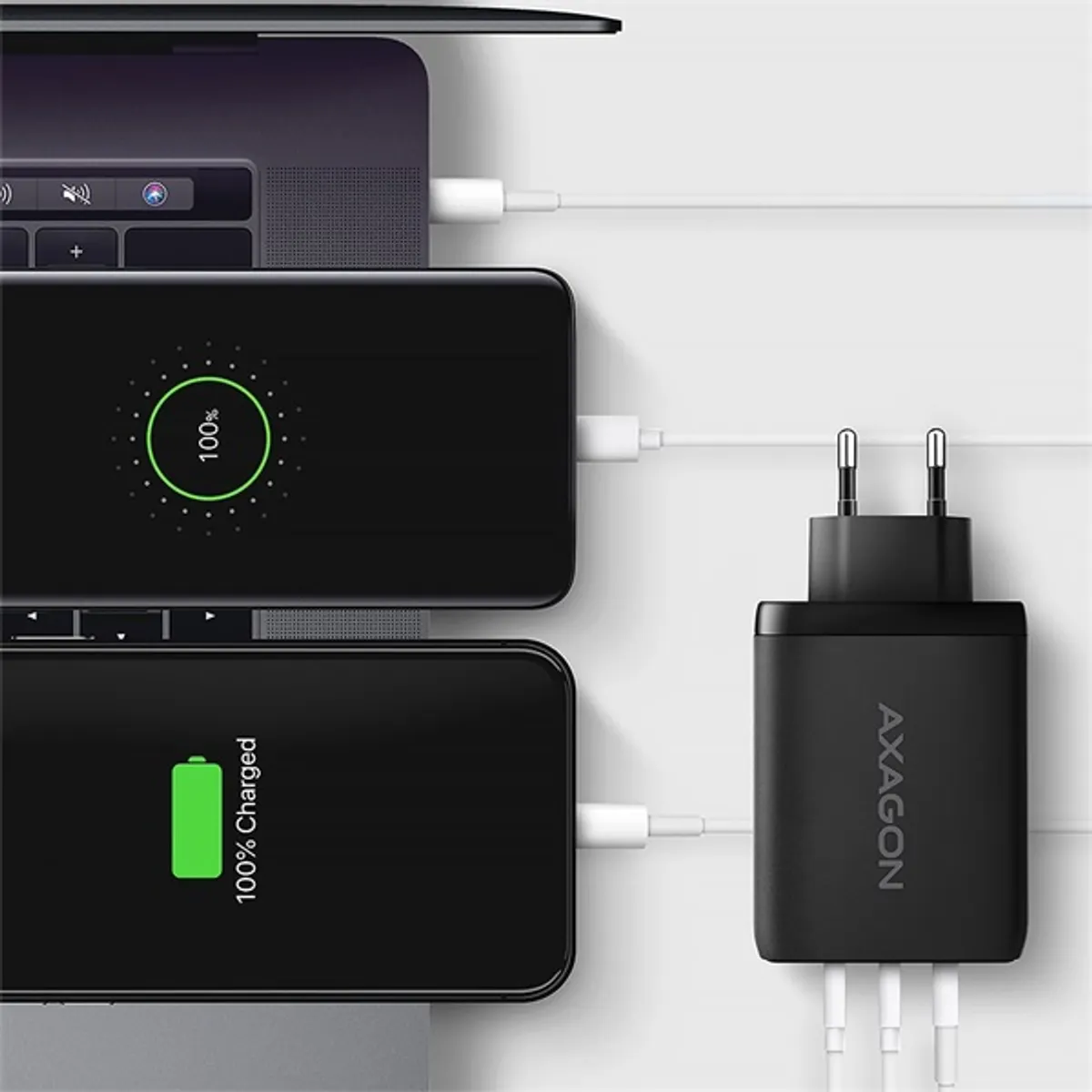 AXAGON ACU-DPQ100 3x port (USB + dual USB-C), PD3.0/QC4+/PPS/Apple 100W fekete GaN töltő #10