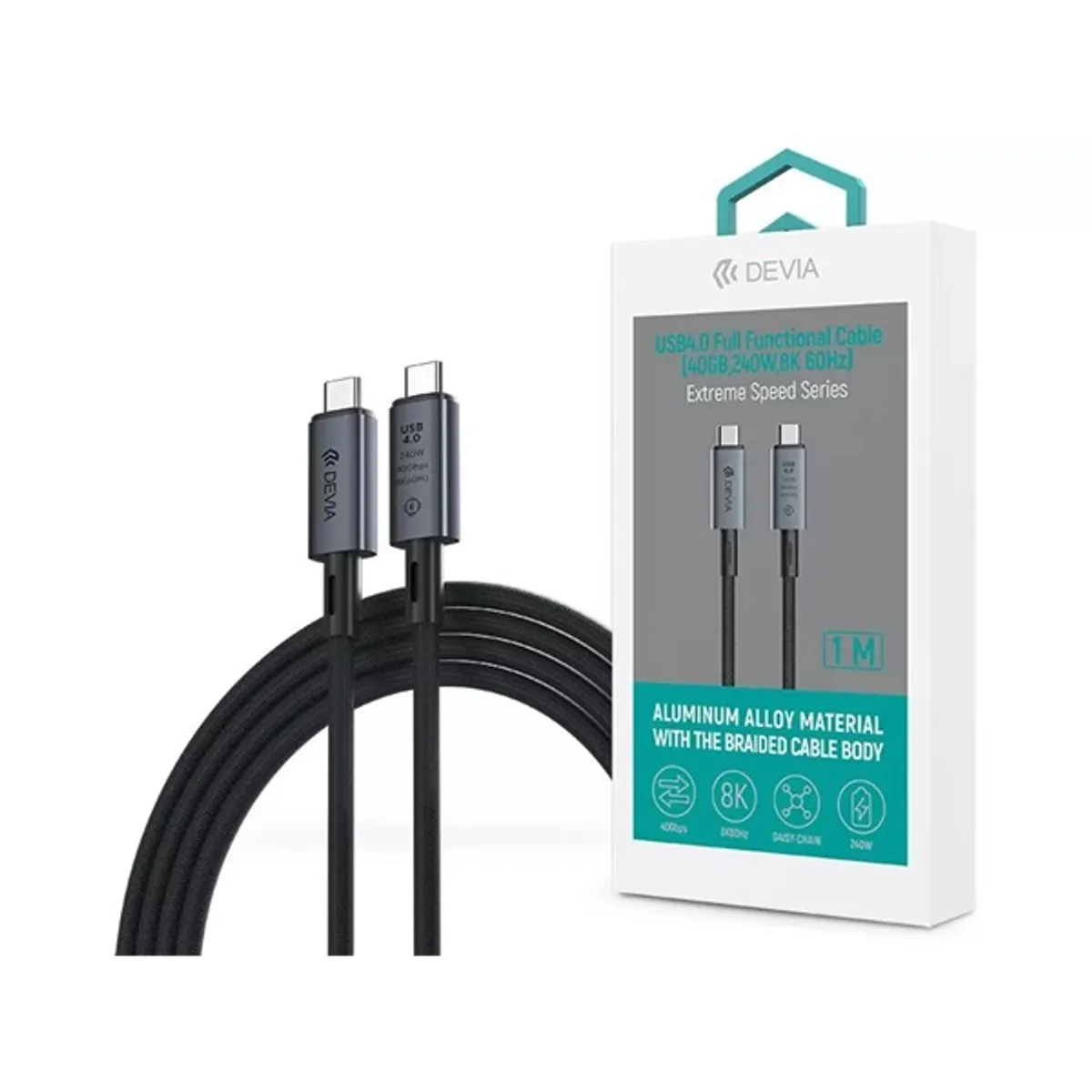 Devia ST399688 Extreme Speed USB4.0 40 Gbps 240W PD Type-C/Type-C 1m-es fekete adat- és töltőkábel #1