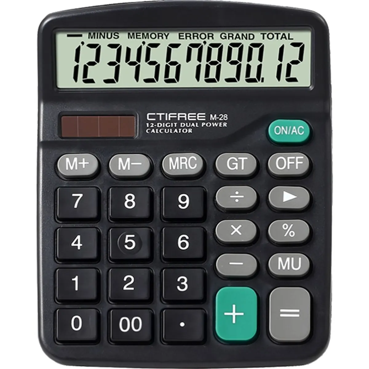 CTIFREE M-28 fekete számológép, 120x150mm, 12 számjegy, dual power, 2 év garancia #1