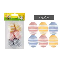 IRIS dekor tojás 6db pasztell csíkos 4x6cm #1