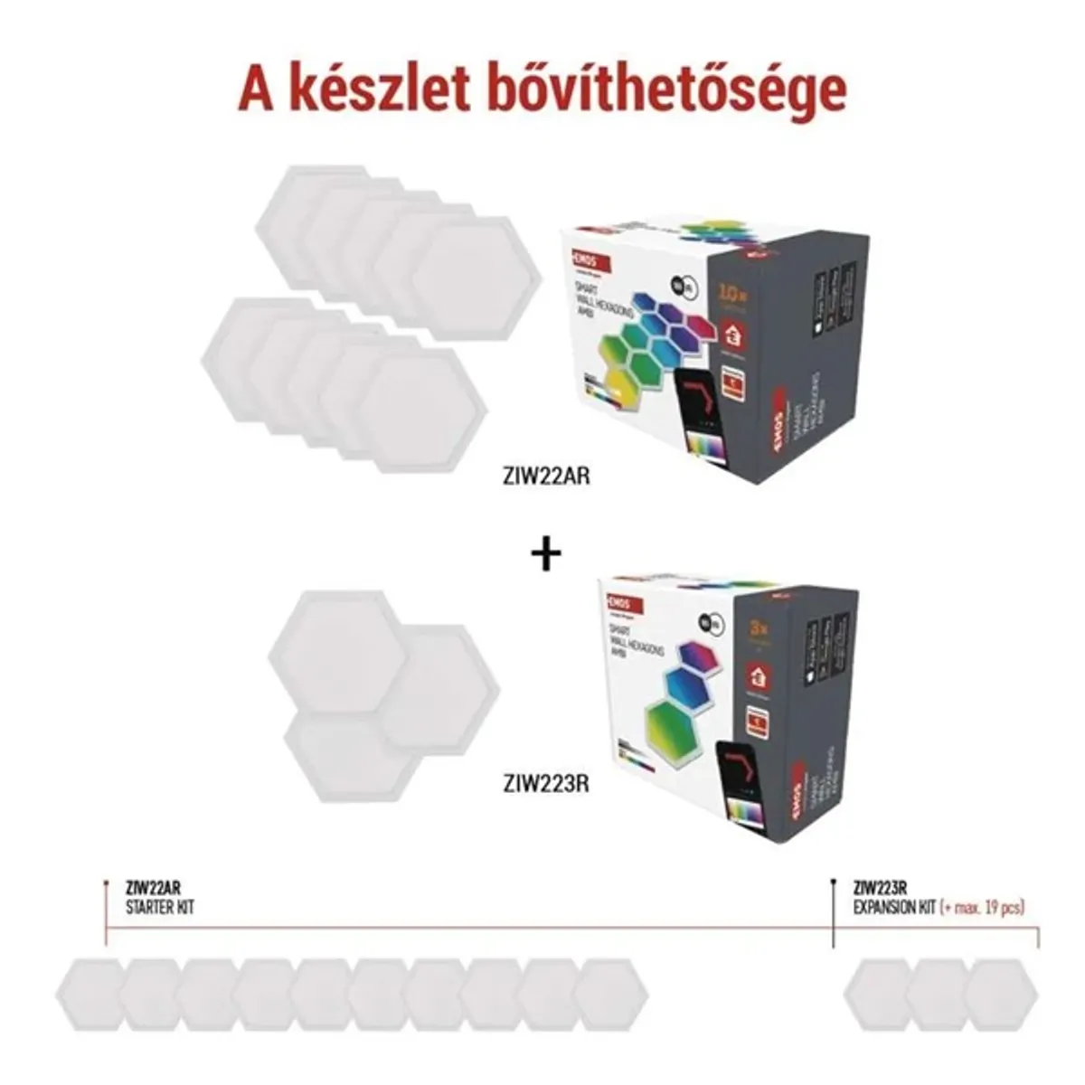 Emos GoSmart Hexagon, indító készlet, 10 rész, 19 W, RGBIC dimmelhető, WiFi LED lámpa #7