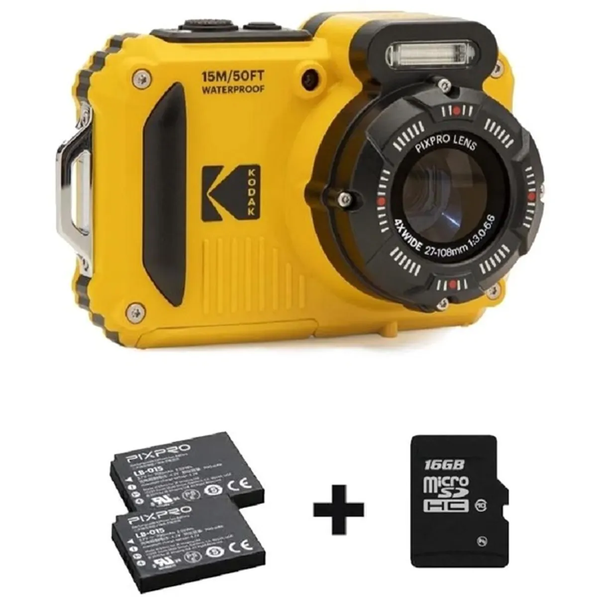 Kodak Pixpro WPZ2 vízálló/porálló/ütésálló digitális sárga  fényképezőgép + 16Gb microSd + akkumulátor #1
