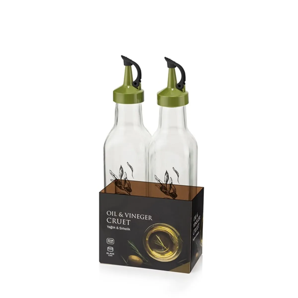 IRIS C-00253 Olaj és ecet kiöntő szett 2 darabos, 2*250ml, fekete vagy zöld színű #1