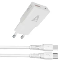 AVAX CH6413 30W GaN töltő és 60W USB-C szilikon kábel csomag, fehér