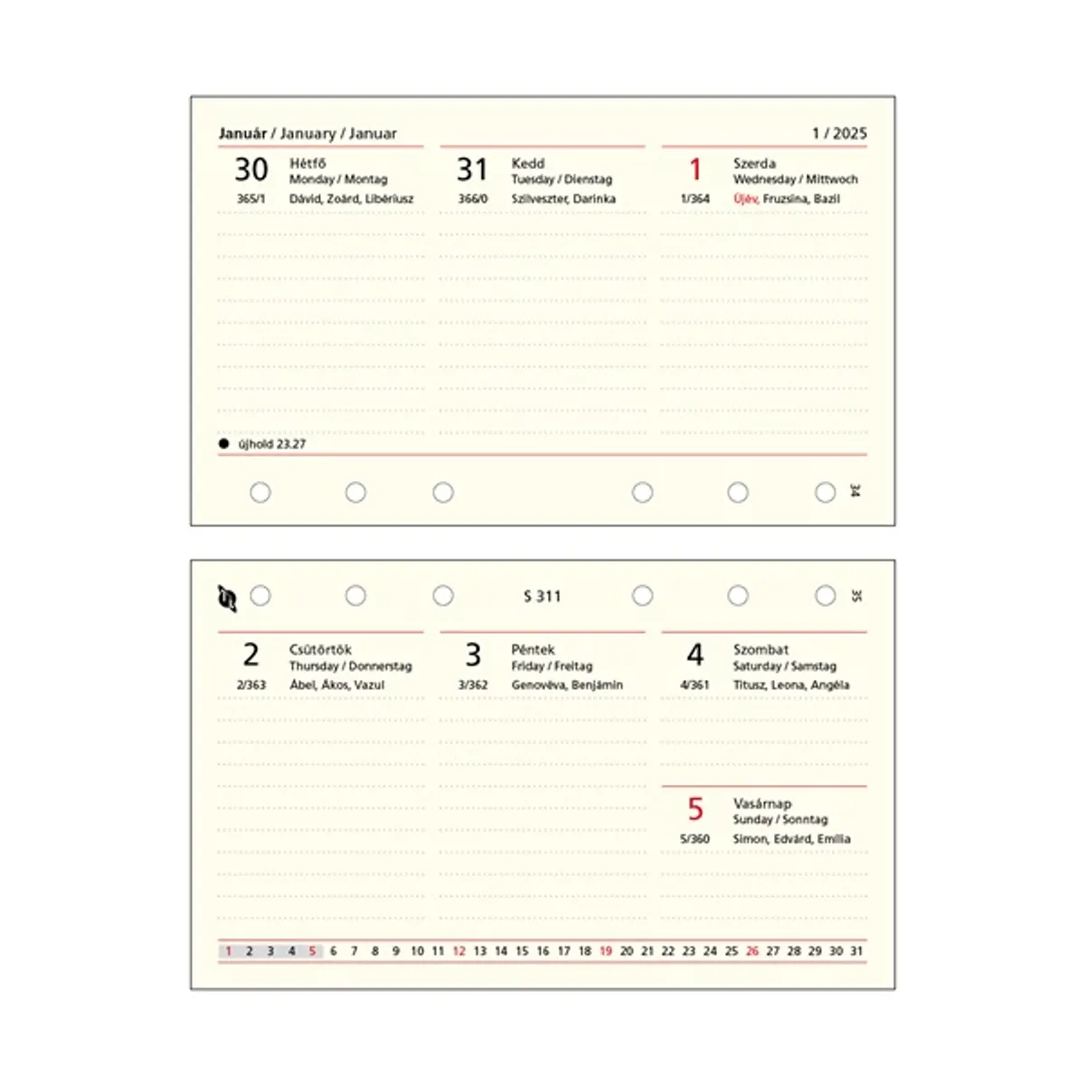 Kalendart Saturnus S311 heti beosztású gyűrűs betétlap csomag #1