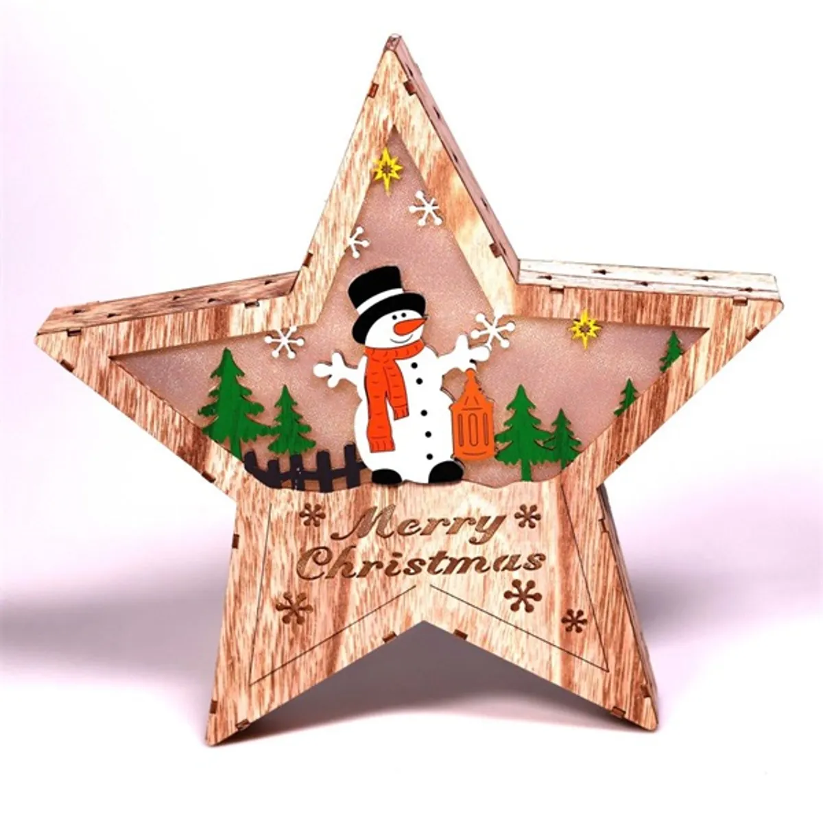 Iris Csillag alakú hóember mintás/30x30cm/meleg fehér LED-es fa fénydekoráció #1