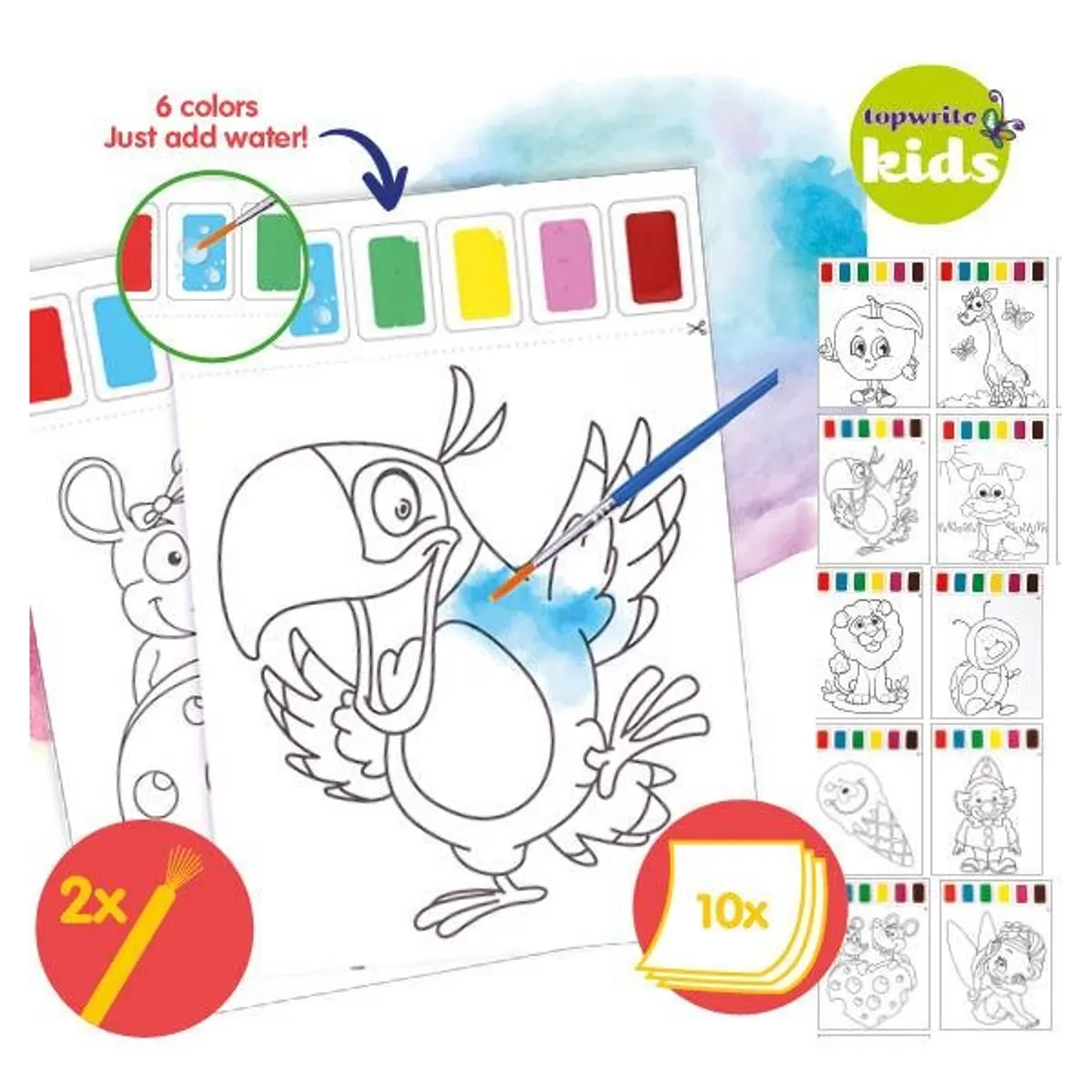Topwrite Kids 10 darabos 2 ecsetes 6 színű kifestő szett #1