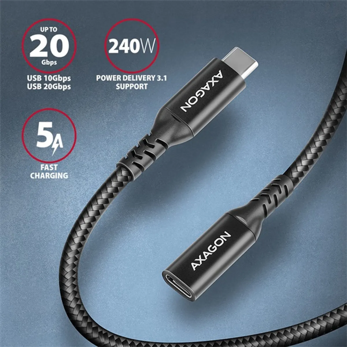 Axagon BUCM32-CF10AB 1m USB C fekete hosszabbító kábel #2