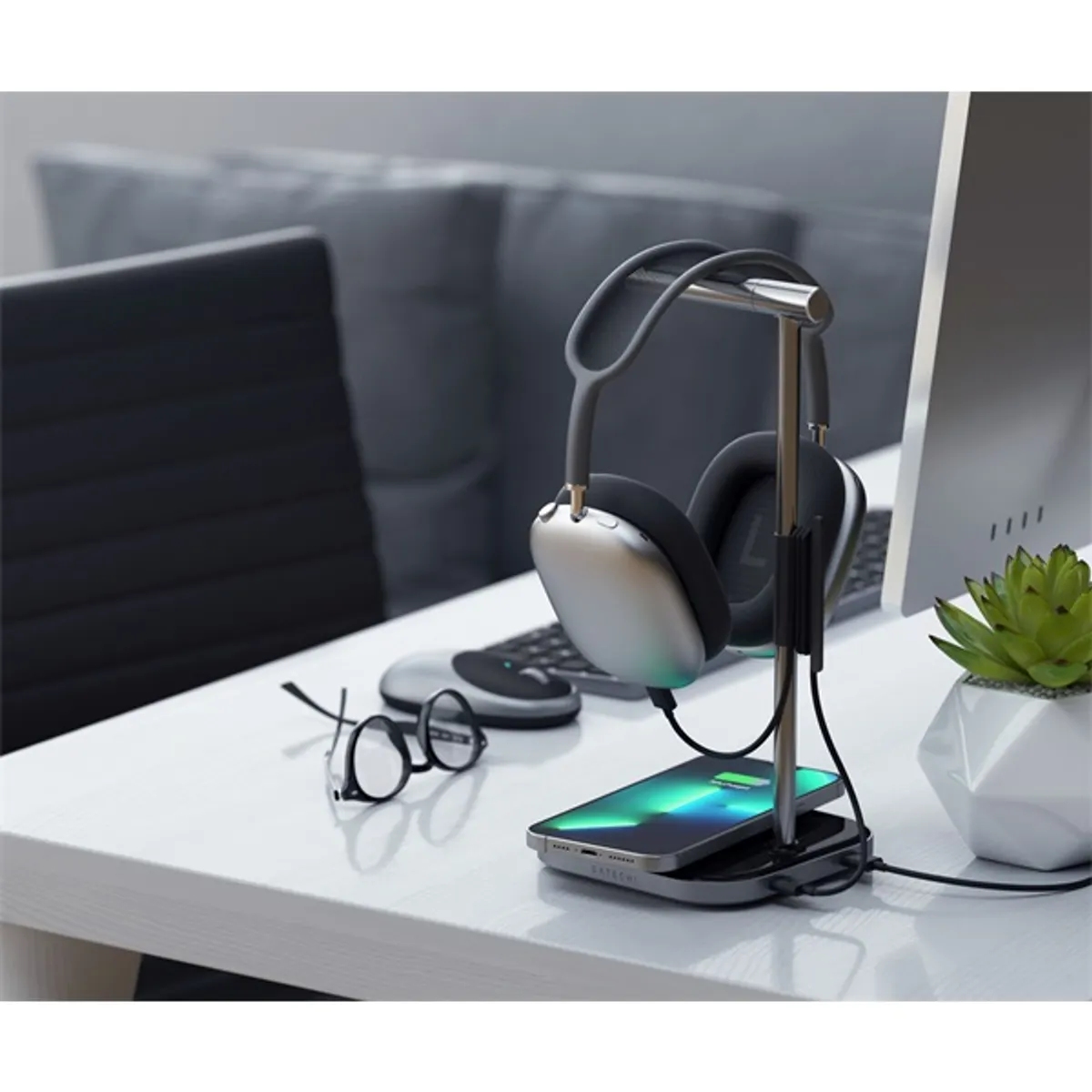 Satechi ST-UCHSMCM 2in1 szürke fejhallgató állvány és vezeték nélküli töltő #5