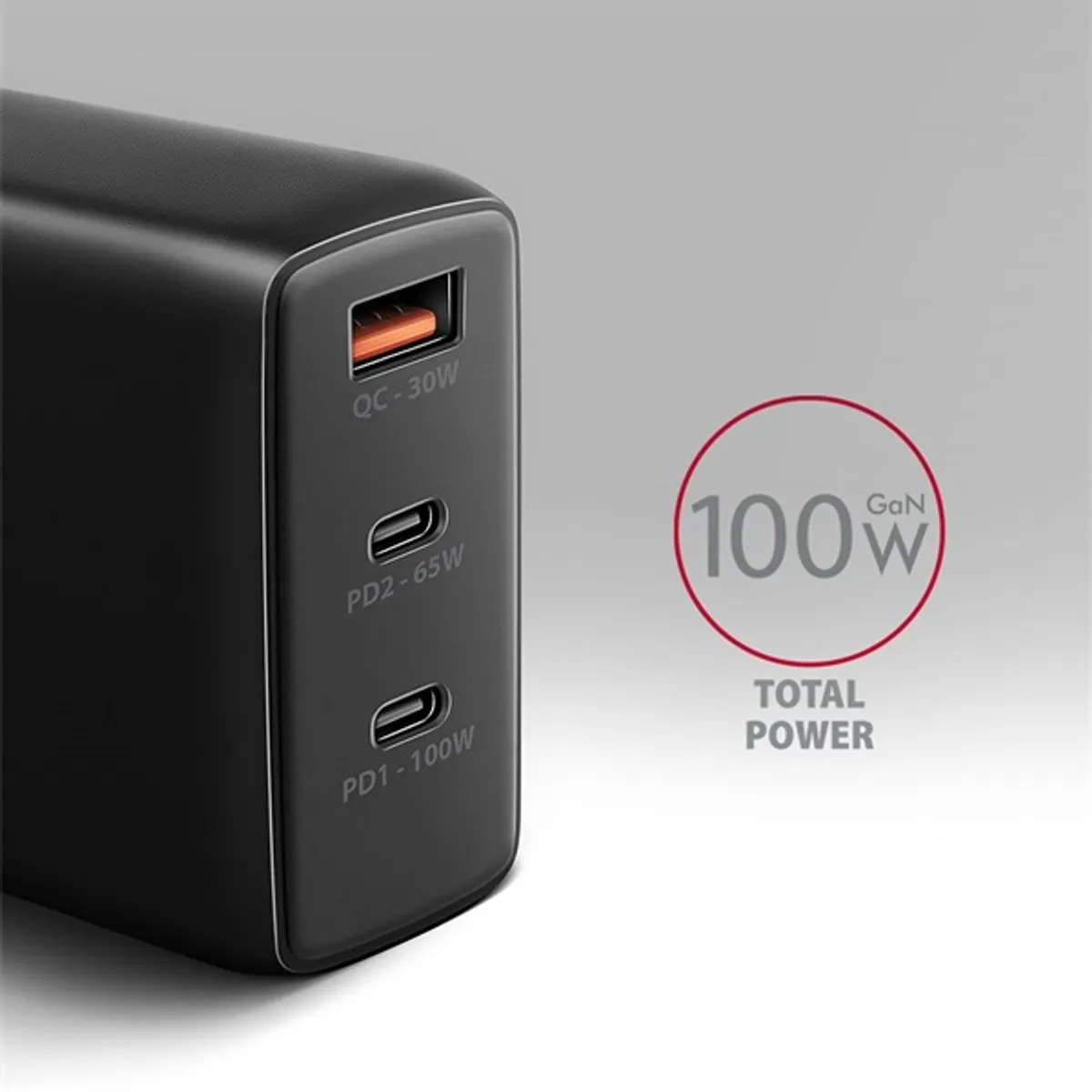AXAGON ACU-DPQ100 3x port (USB + dual USB-C), PD3.0/QC4+/PPS/Apple 100W fekete GaN töltő #3