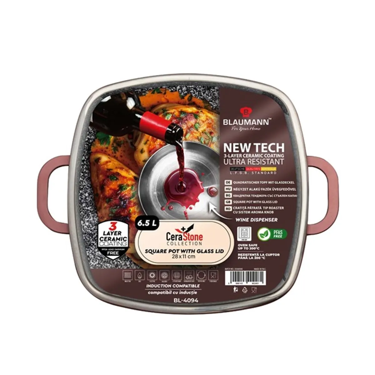 Blaumann BL-4094 6,5L Cerastone Collection 28 cm-es négyzet alakú edény fedővel #2