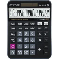 CTIFREE DJ-160Dplus fekete számológép, 145x190mm, 16 számjegy, TAX funkció, dual power, 2 év garancia