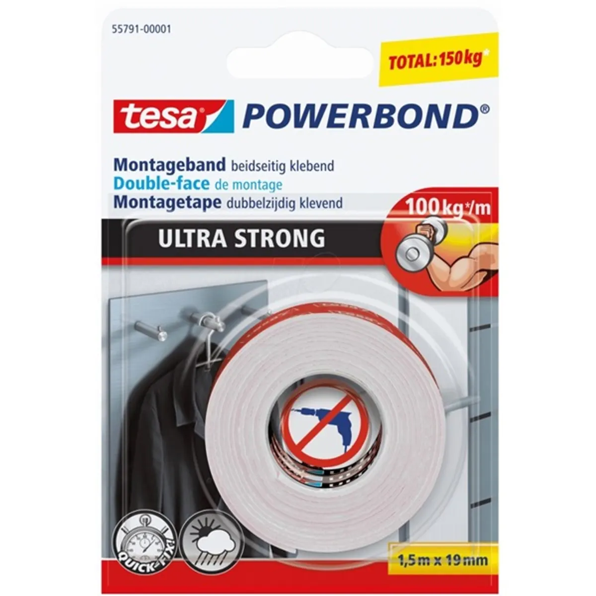 Tesa 55791 Extra Power 1,5mx19 mm erős kétoldalas ragasztószalag #1