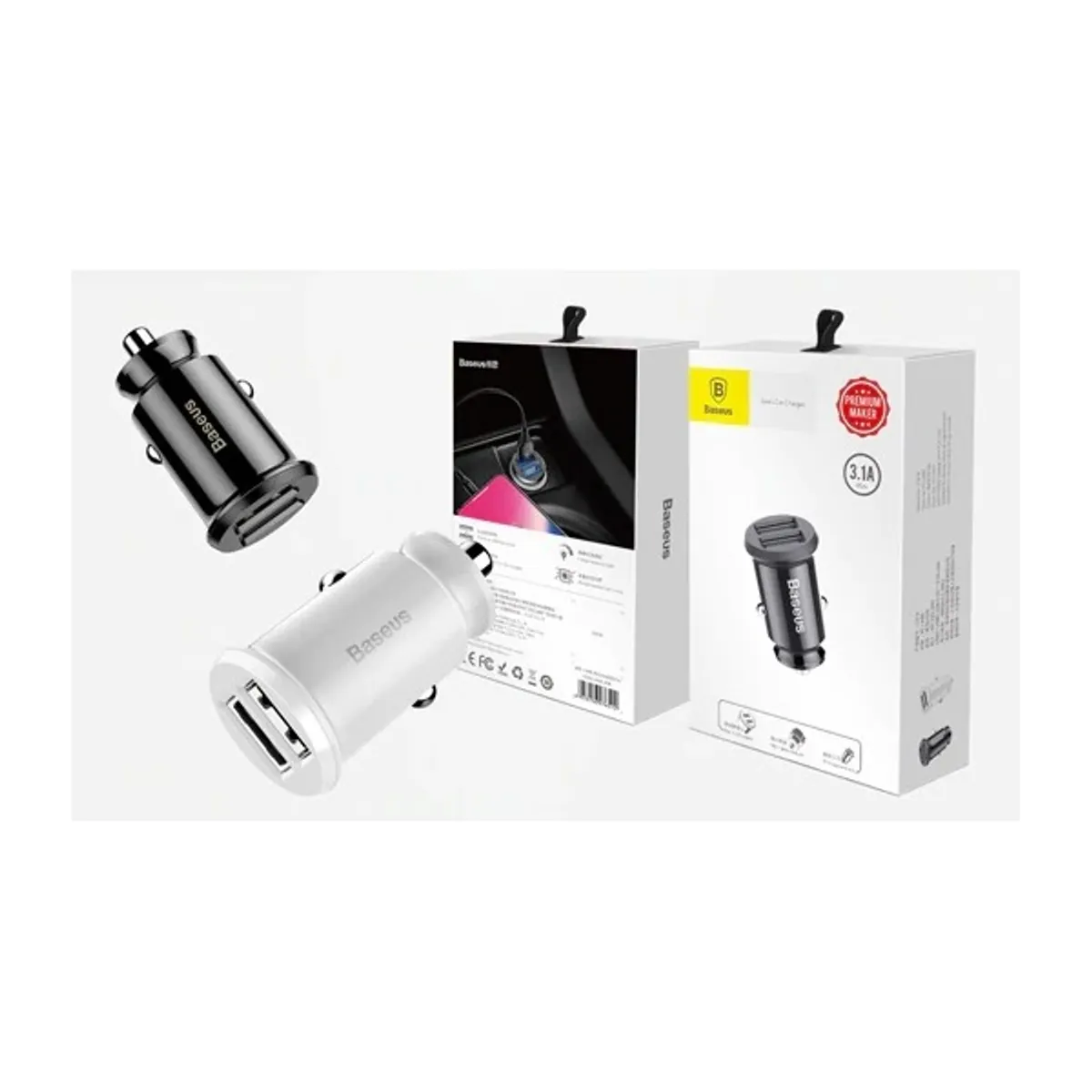 Baseus Grain 3,1A dual USB fekete autós töltő #1