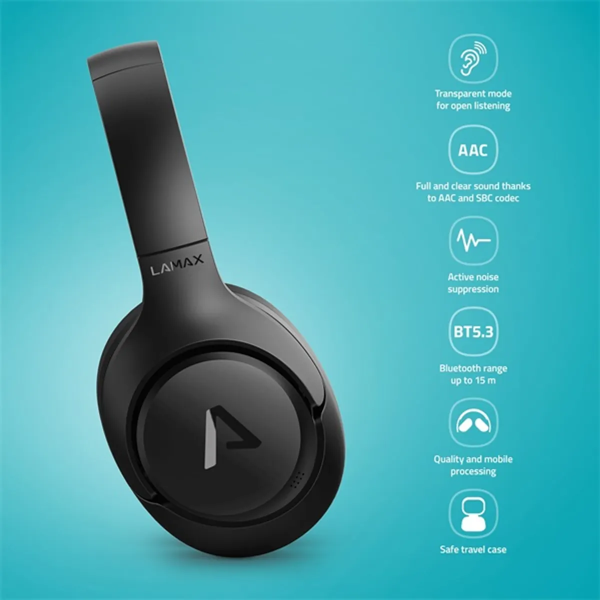 LAMAX NoiseComfort2 Bluetooth ANC Aktív zajszűrős fekete fejhallgató #5