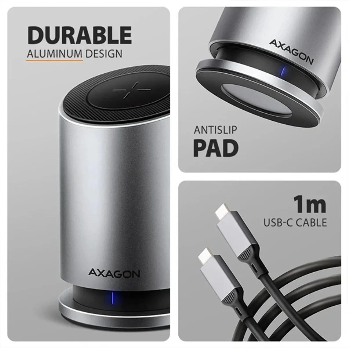 Axagon HMC-WL9 USB-C 10 Gbps 9in1 hub vezeték nélküli töltéssel #6