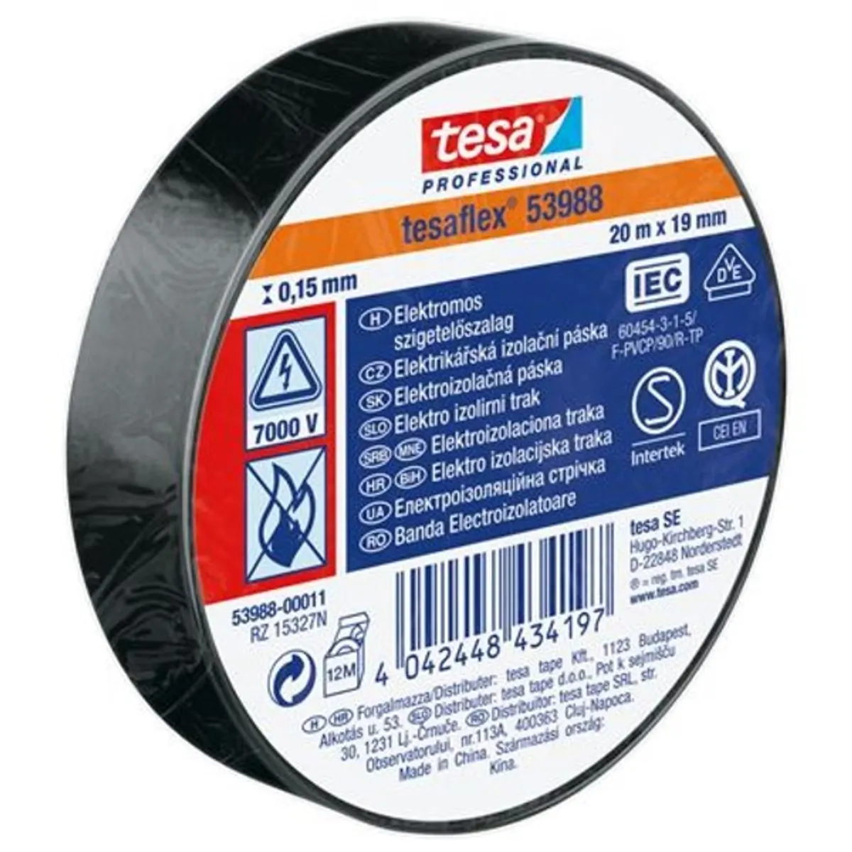 Tesa 53988 20mx19 mm fekete szigetelőszalag #1