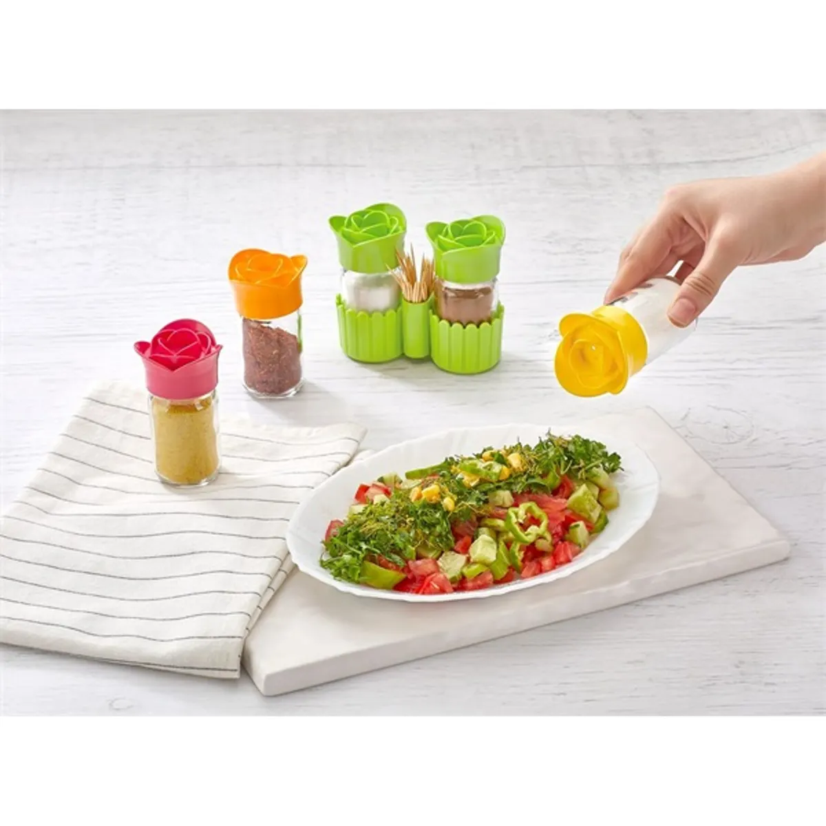 IRIS Rose Salt&Pepper üveg fűszerszóró szett tartóval 2*67ml, piros, lila, zöld vagy sárga színű HN-1119 #2