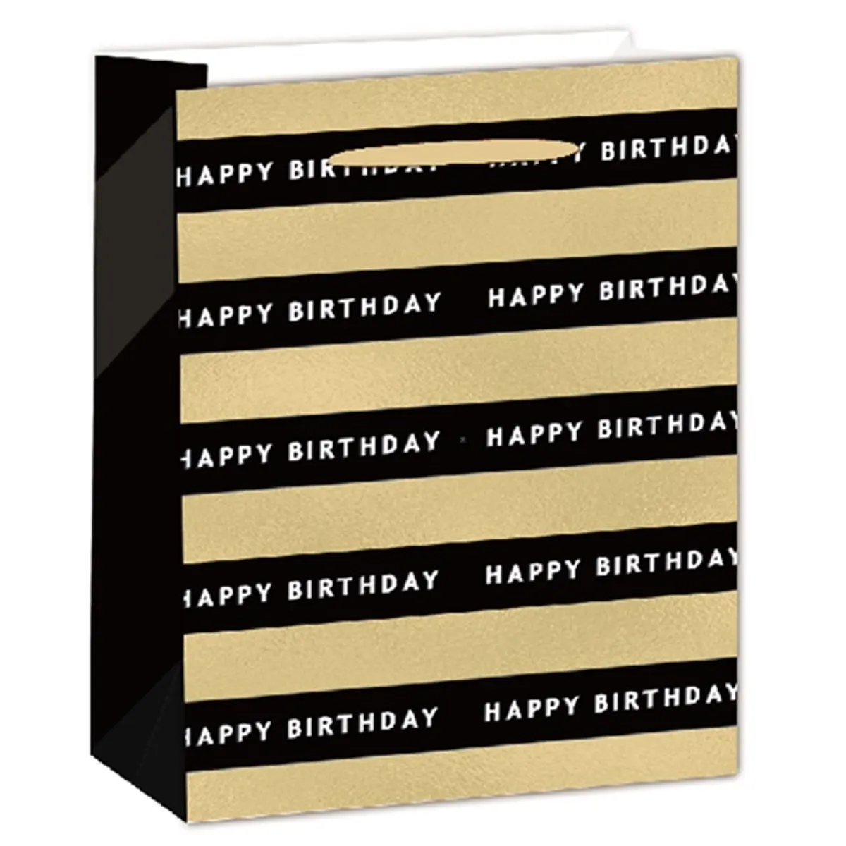 IRIS matt papírtasak hologrammos hot stamp Happy Birtday fekete/arany 11 x 14cm #1