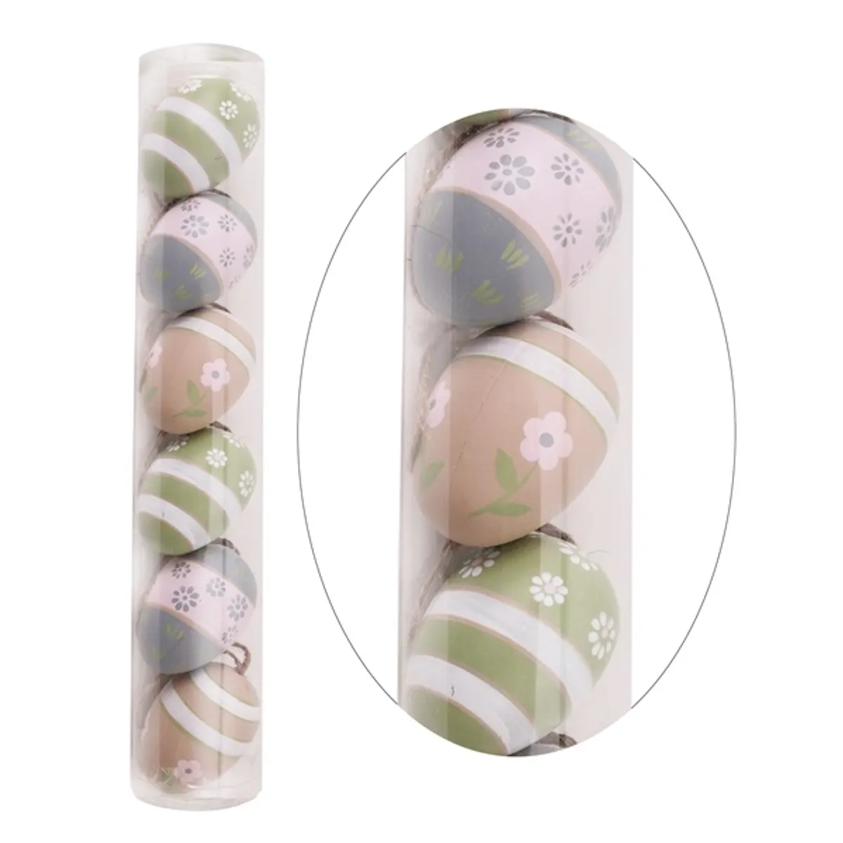 IRIS dekor műanyag tojás x6 virágos/csíkos 4x6cm #1