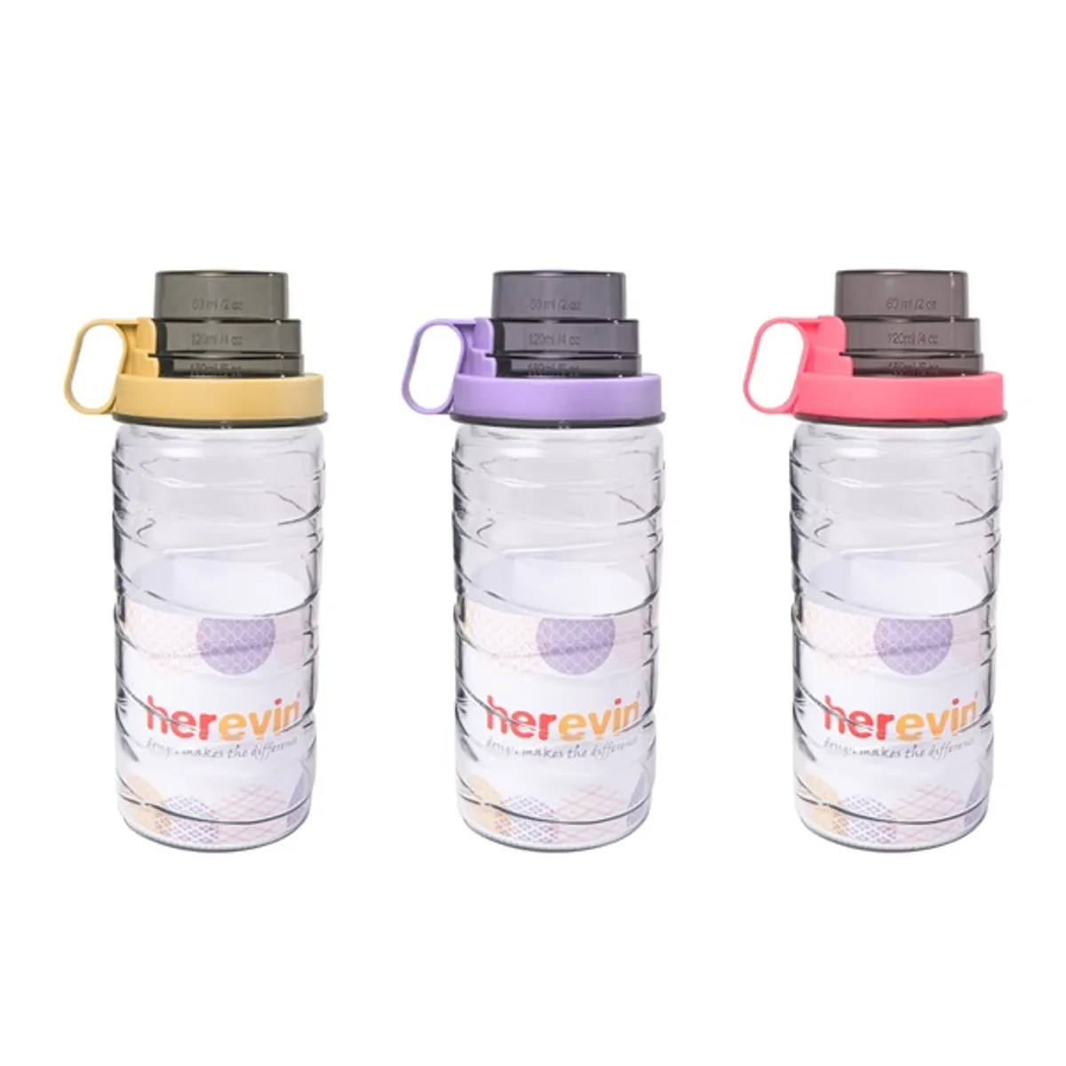 IRIS üveg palack mérőpohárral 1.540ml, sárga, rózsaszín vagy lila színben 131391-580 #1