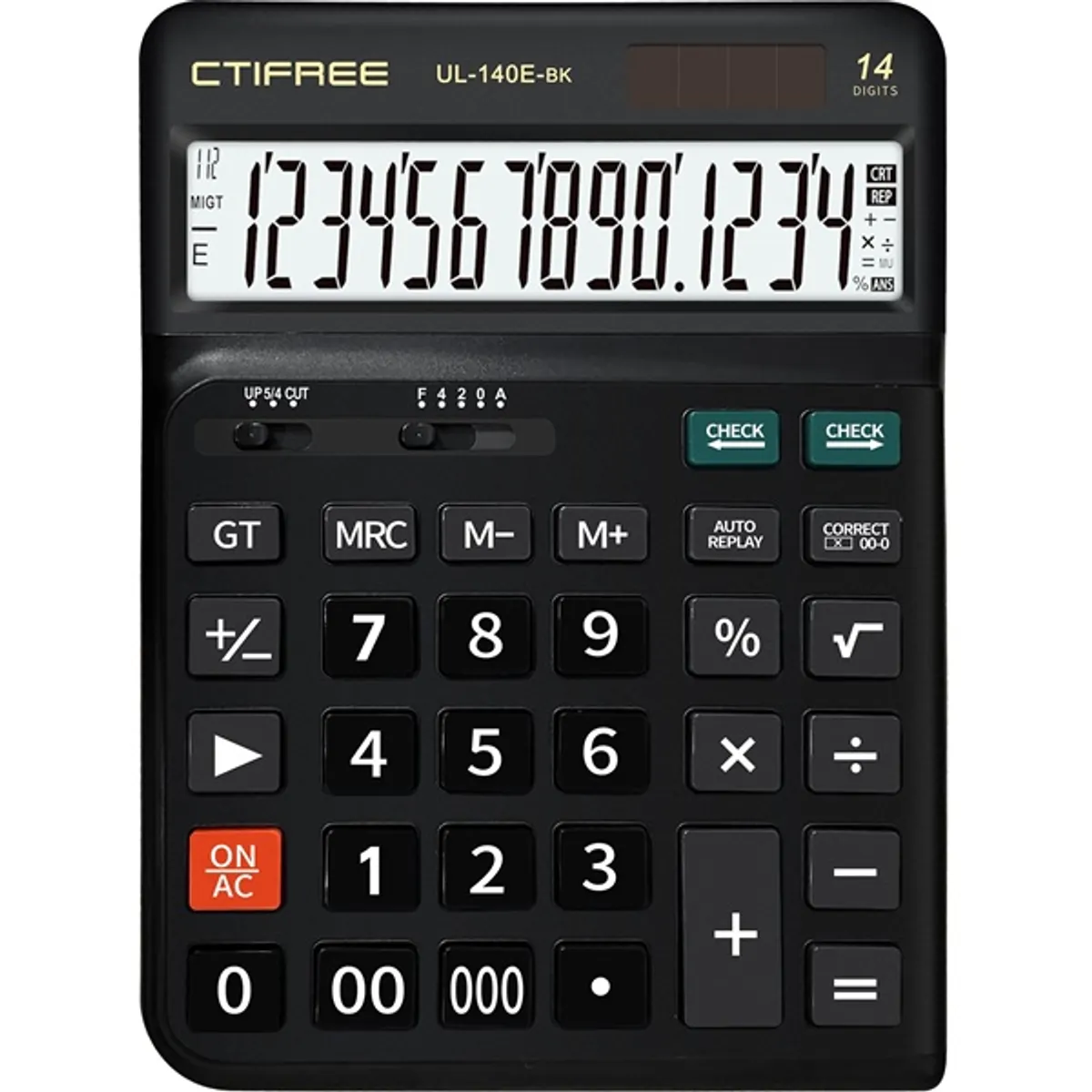 CTIFREE UL-140E-BK fekete ergonómikus számológép, 145x198mm, 14 számjegy, dual power, 2 év garancia #1