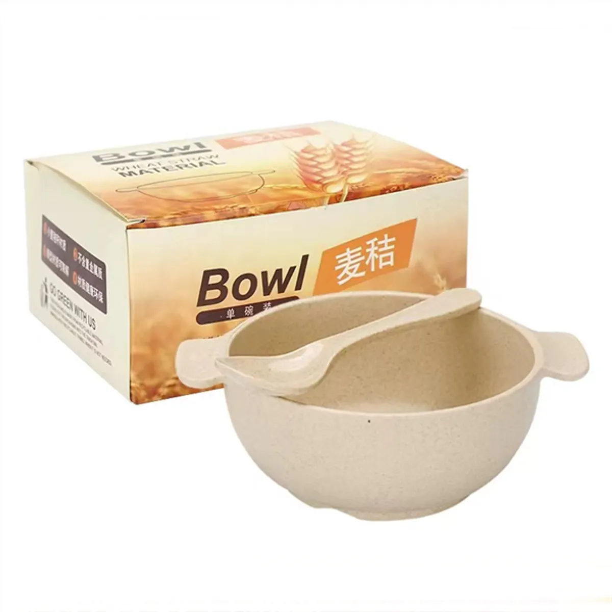 TOO KT-112-B vegyes színekben búzaszalma műanyag Baba tál/kanál készlet 4db, 15.5×12 cm #2