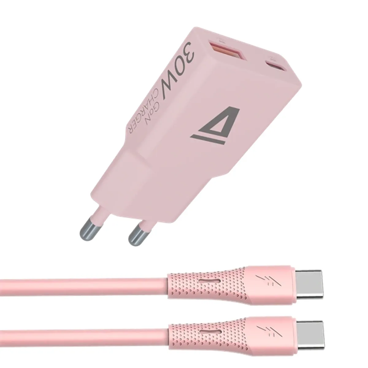 AVAX CH6417 30W GaN töltő és 60W USB-C szilikon kábel csomag, rózsaszín #1