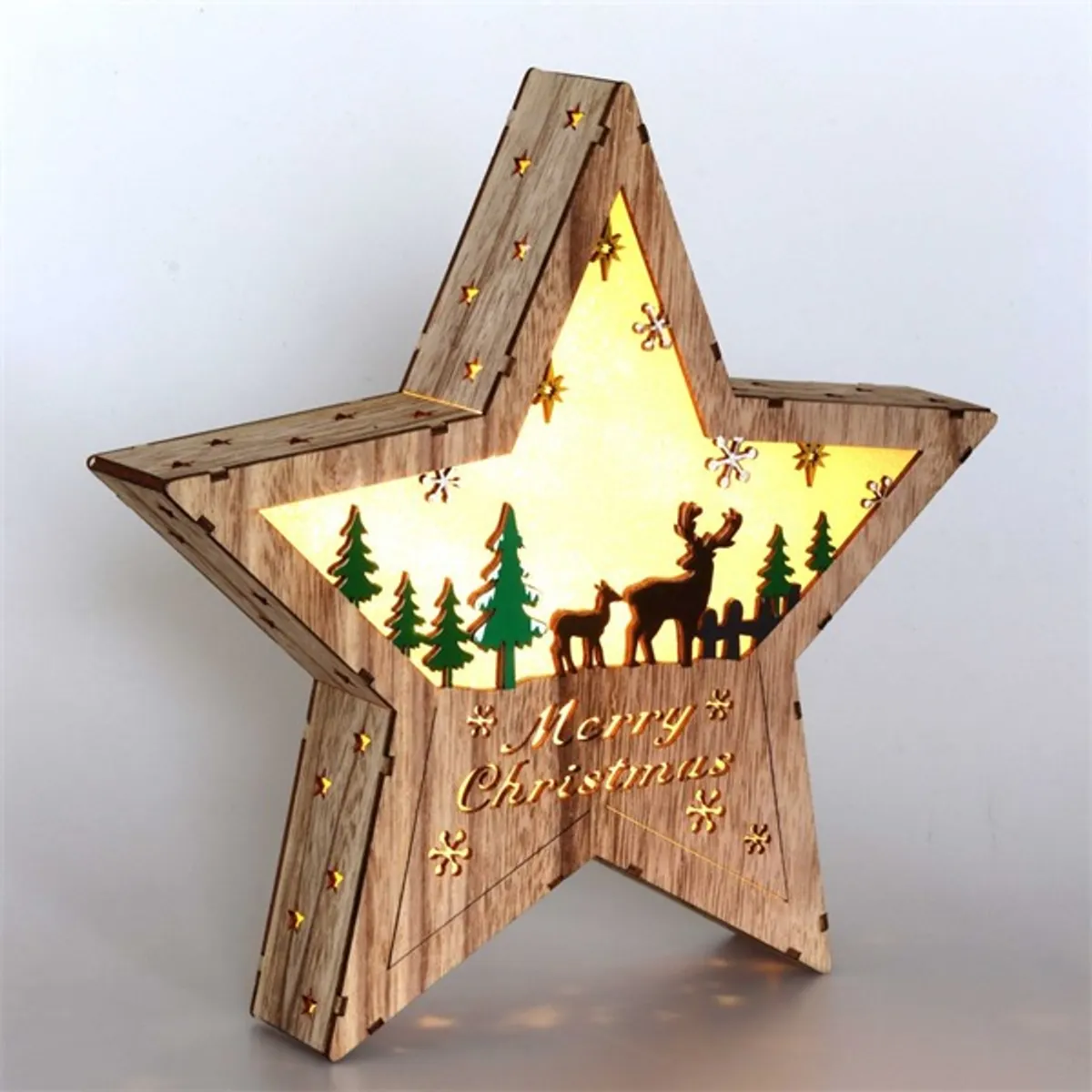 Iris Csillag alakú rénszarvas mintás/30x30cm/meleg fehér LED-es fa fénydekoráció #2