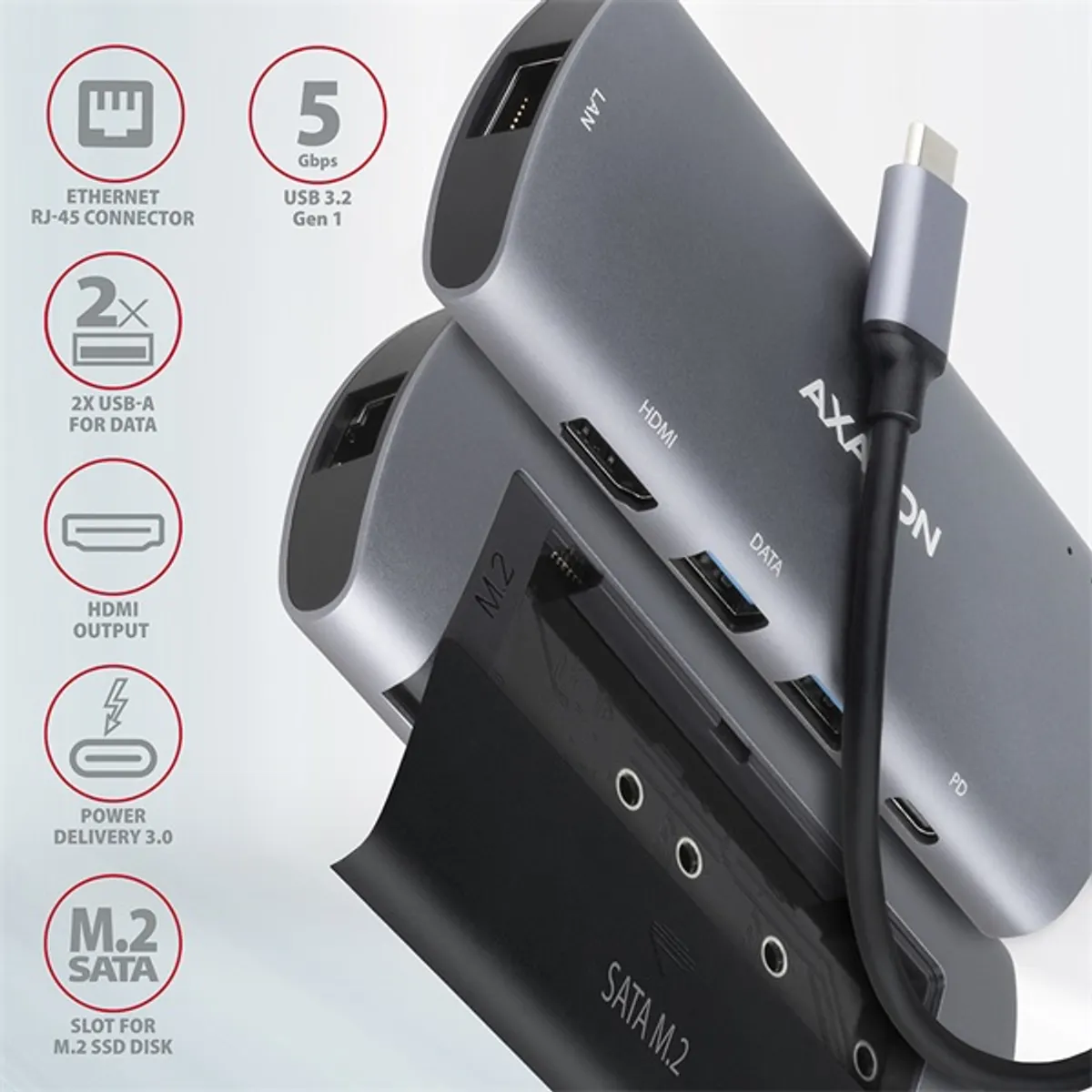 Axagon HMC-6M2 SUPERSPEED USB-C COMBO ezüstfekete  6IN1 HUB #2