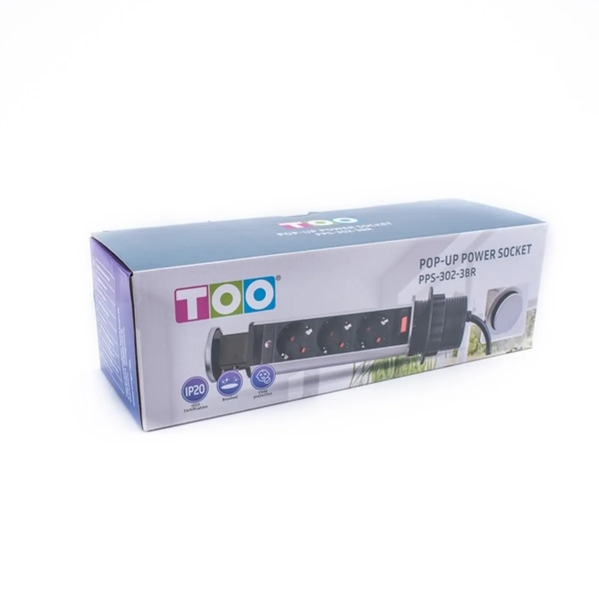 TOO PPS-302-3BR IP20, 3x 2P+F, szálcsiszolt asztalba süllyeszthető elosztó #6