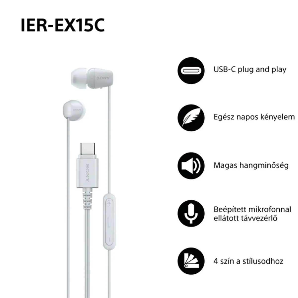 Sony IEREX15CW.CE7 USB Type-C vezetékes mikrofonos fehér fülhallgató #2