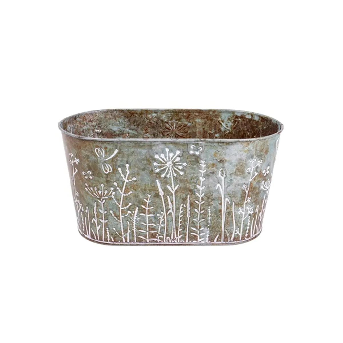 IRIS bádog kaspó ovál, pitypangos, rozsdás 23 cm #1