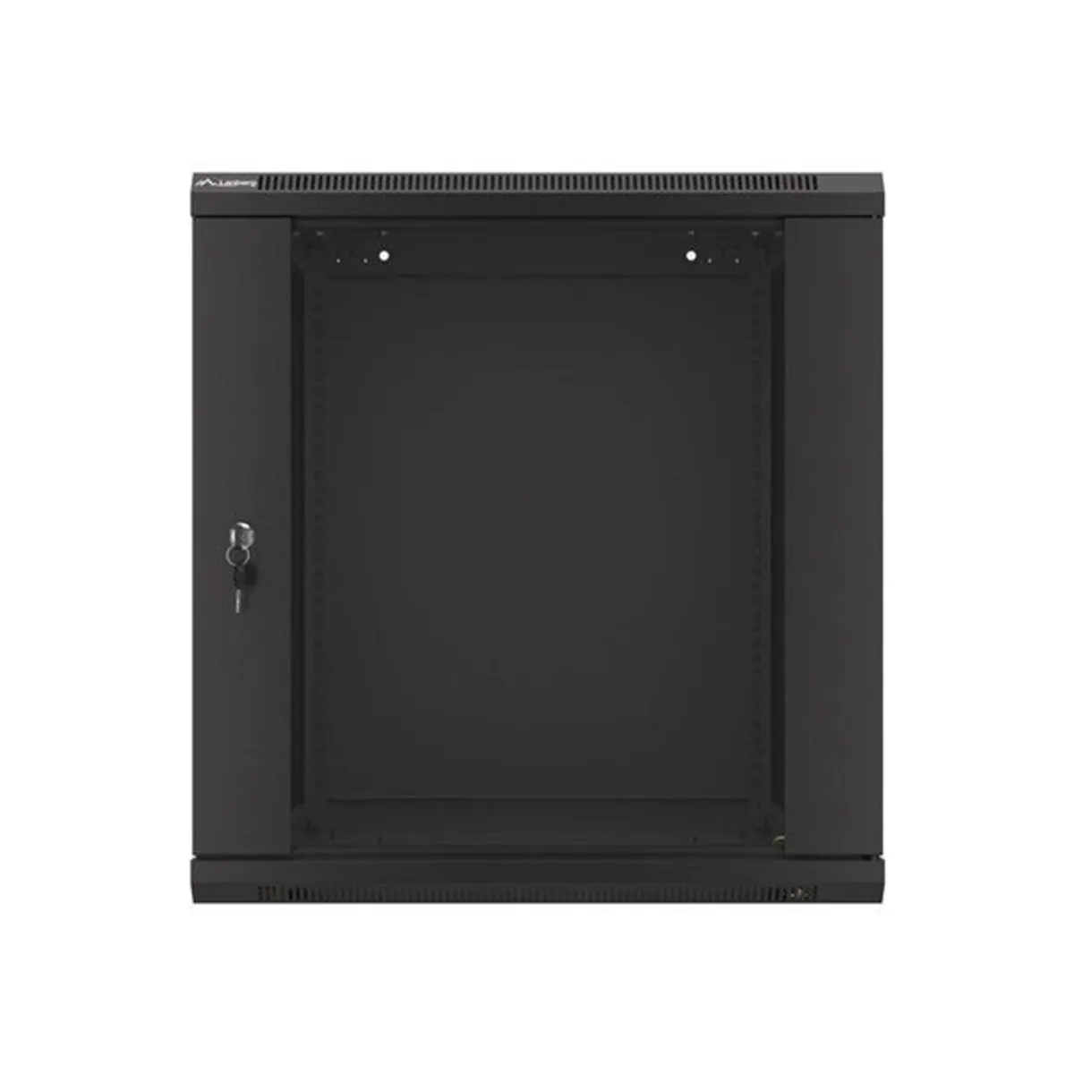 Lanberg WF01-6612-10B 19" 12U SZÉL:600mm MÉLY:600mm MAG:640mm lapraszerelt üvegajtós fekete fali rack szekrény #1