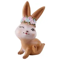 IRIS dekor műgyanta nyúl+virágkoszorú barna 10,7cm