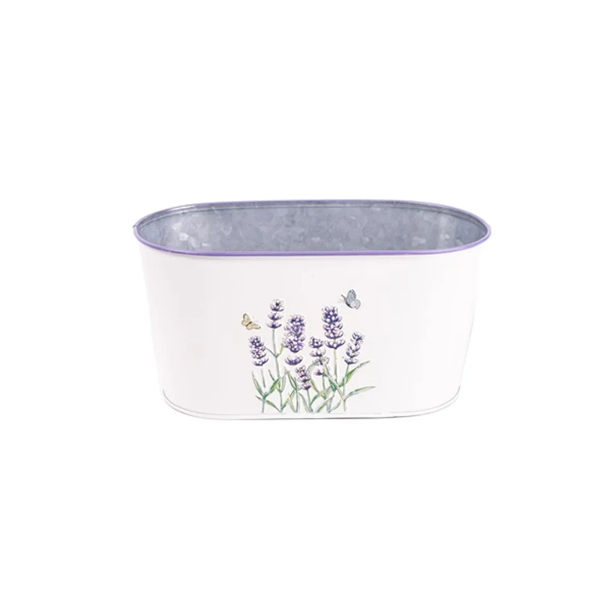 IRIS bádog kaspó ovál, levendula mintás, fehér 23 x 12 cm #1
