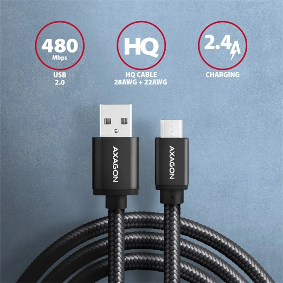 Axagon BUMM-AM20AB micro USB 2.0 B - USB 2.0 A 2 m fekete kábel #2