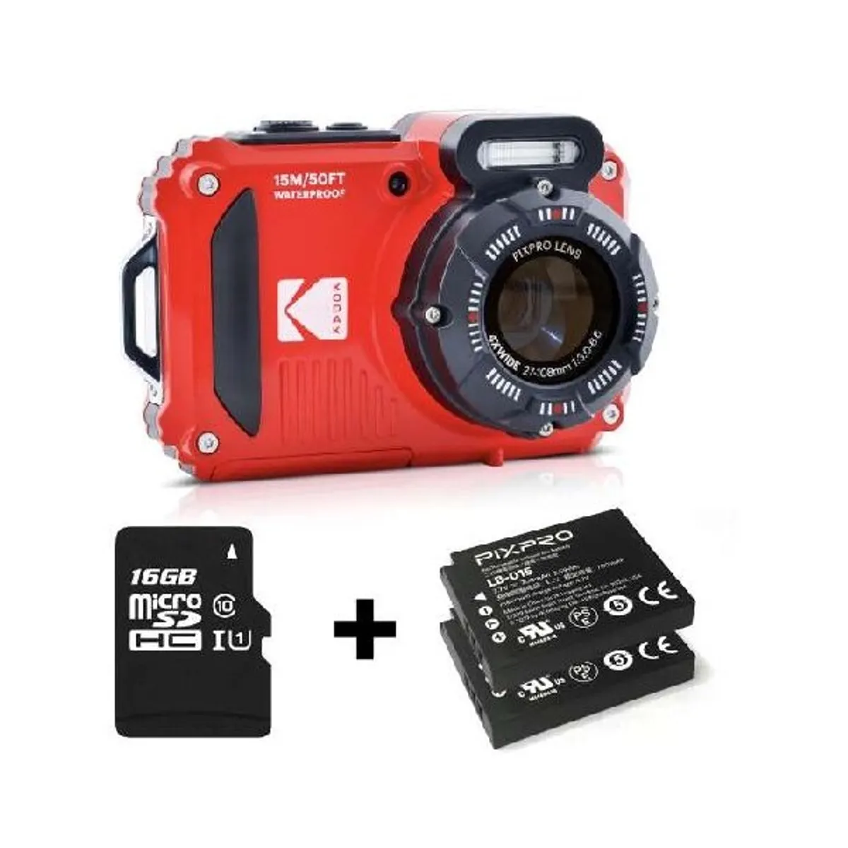 Kodak Pixpro WPZ2 vízálló/porálló/ütésálló digitális piros fényképezőgép + 16Gb microSd + akkumulátor #1