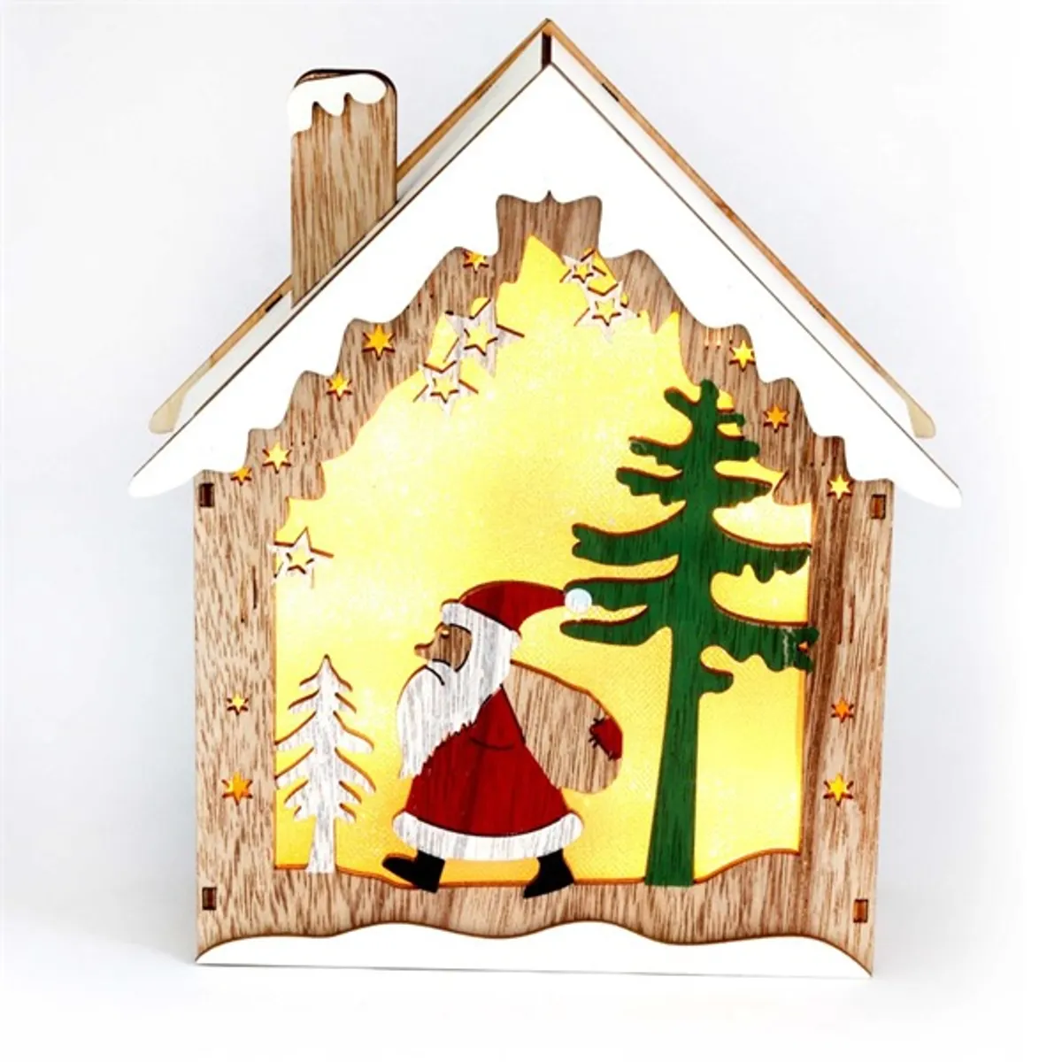 Iris Faház alakú Télapó mintás/18,5x21cm/meleg fehér LED-es fa fénydekoráció #1