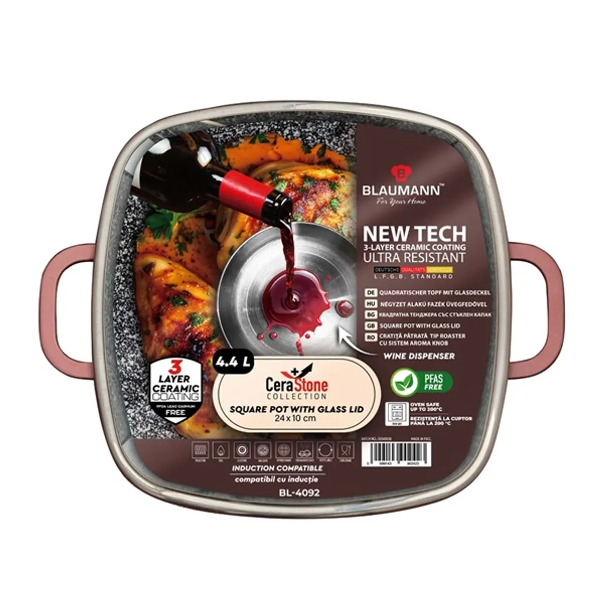 Blaumann BL-4092 4,4L Cerastone Collection 24 cm-es négyzet alakú edény fedővel #3