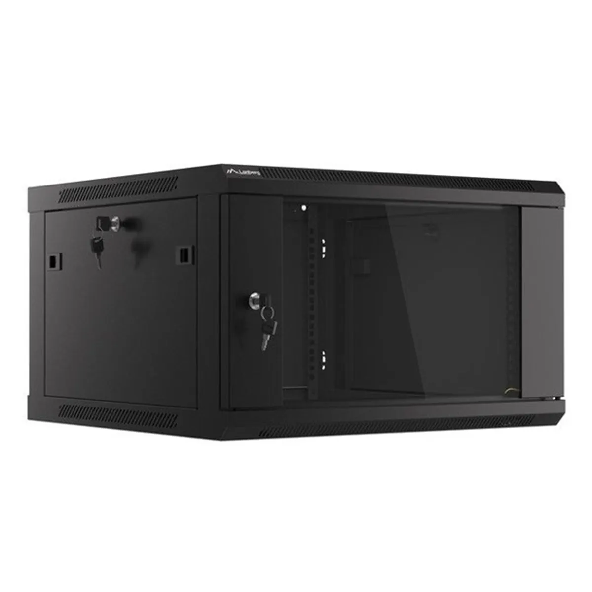 Lanberg WF01-6606-10B 19" 6U SZÉL:600mm MÉLY:600mm MAG:379mm lapraszerelt üvegajtós fekete fali rack szekrény #2