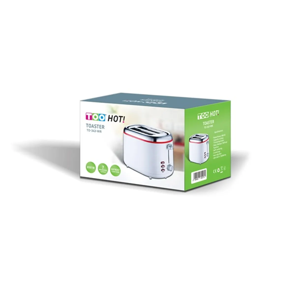 TOO TO-343-WR 850W fehér 2 szeletes kenyérpirító #3